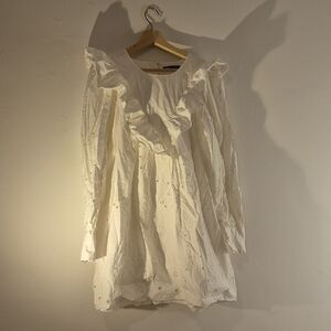 Zara Bright White Big Ruffle Mini Dress XL